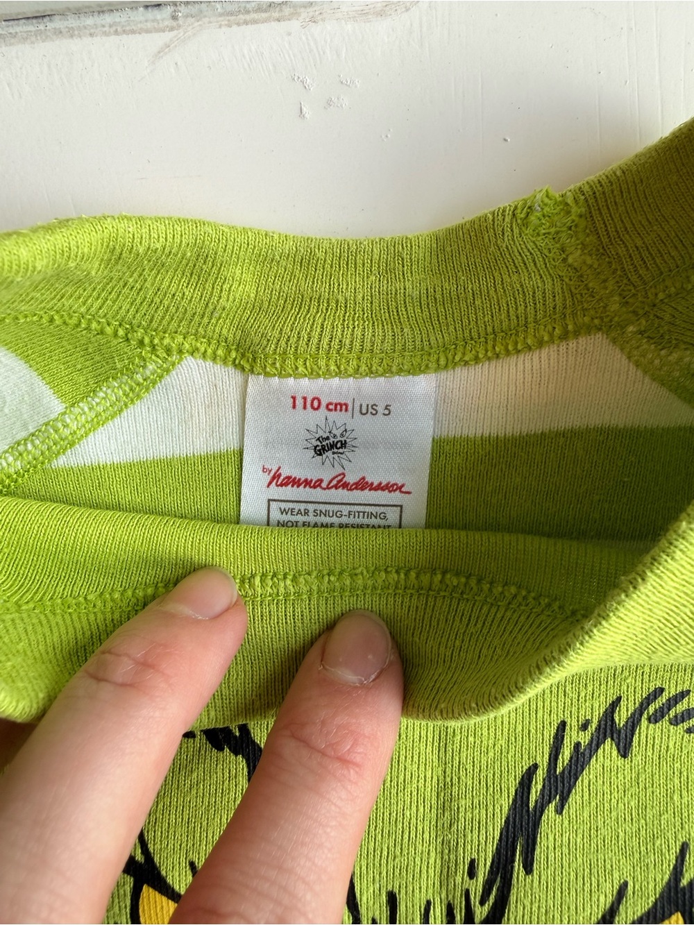 Hanna Andersson Green & White Grinch Face Kids Pajama Set - Picture 2 of 3